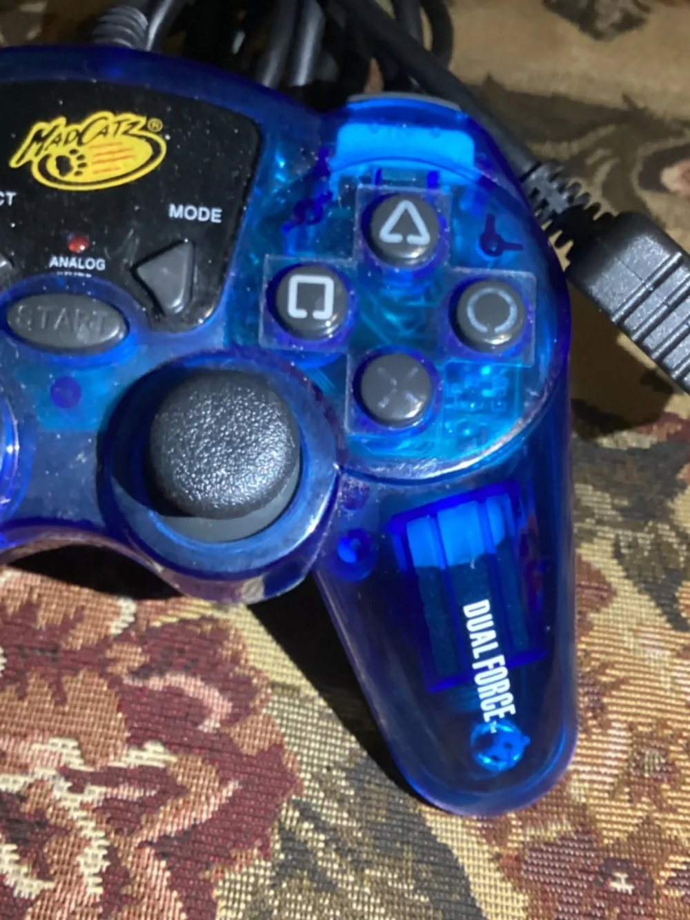 Mad Catz Dual Force Gamepad Clear Blue Controller #8016 for Sony PlayStation 1&2